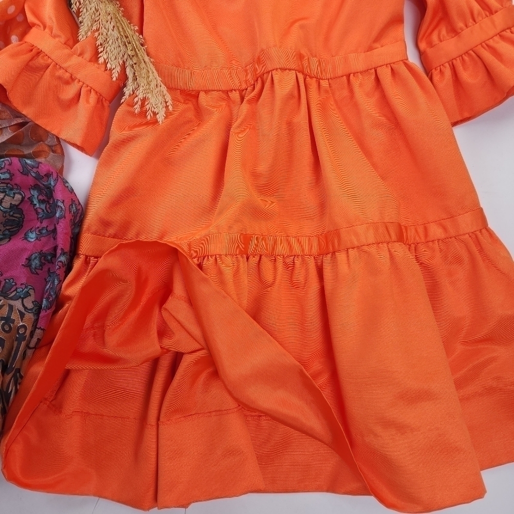 New Gretchen Scott Orange Ruffle Pocketed Dress Sz XS - Picture 2 of 16